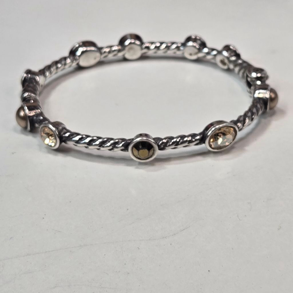 Brighton Bracelet Monte Carlo Hinged Bangle Silvertone Golden Crystals Women's